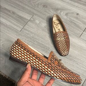 Sam Edelman Brown and Cream Woven Moccasins